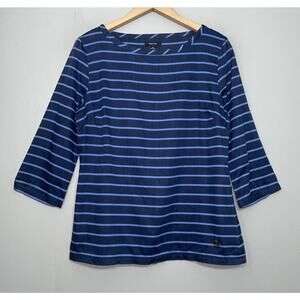 Nautica Popover Top Size 8 Blue Striped 100% Cotton Coastal Nautical Preppy Chic